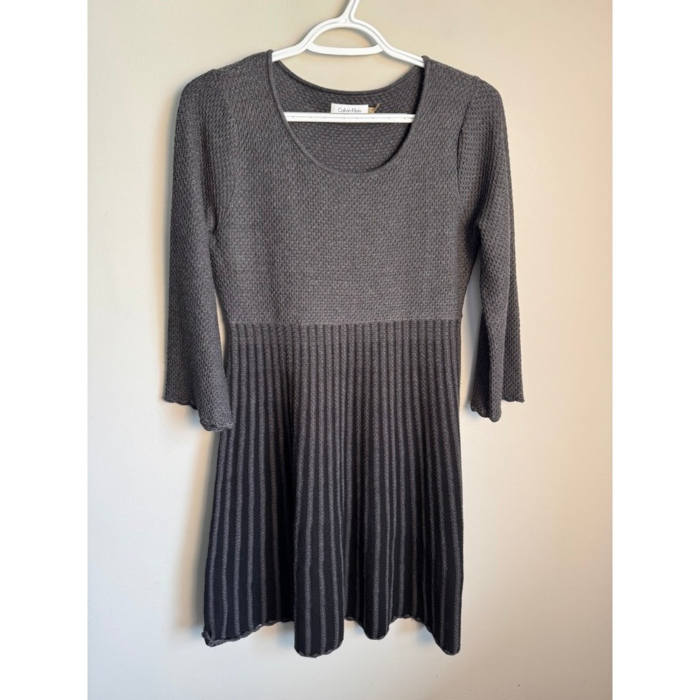 Calvin Klein Womens Grayish Black Sweater Dress Size M Fit & Flare Knit Career